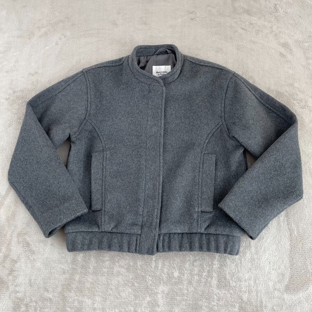 Abercrombie & Fitch Bomber Jacket Women 2XS Grey Wool Blend Blade Collar NWOT